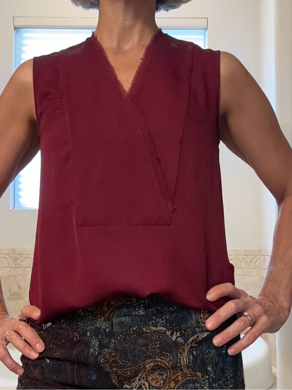 Theory Sleeveless V-Neck Silk Top in Wine